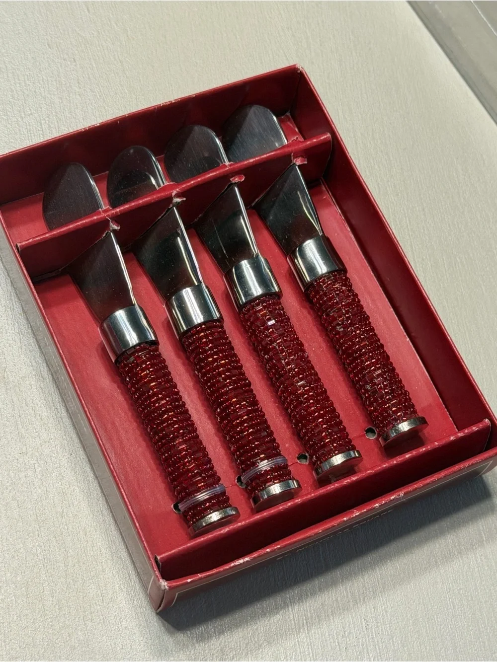 St. Nicholas Square Red Beaded Handle Spreaders - Set of 4